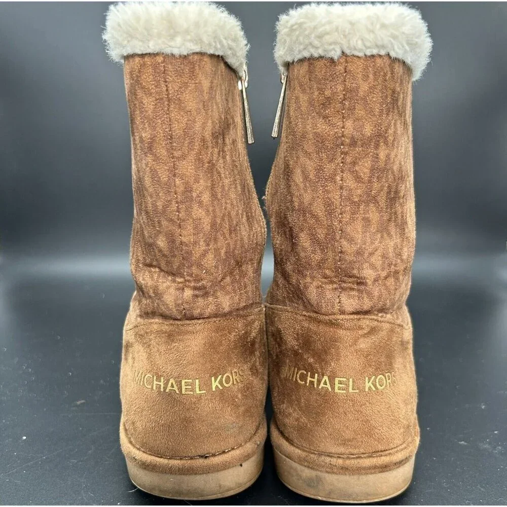Michael Kors Boots Girls Size 4 Brown Faux Suede & Fur Ankle Zipper MK